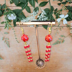 Red Bead Dangle Earrings